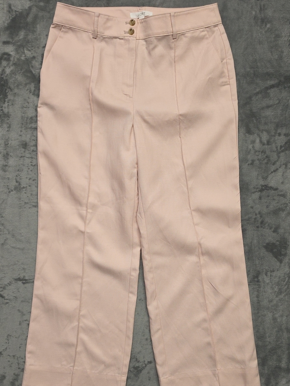 LOFT Tailored High-Rise Wide-Leg Trousers in Blush Linen Blend Sz 12P